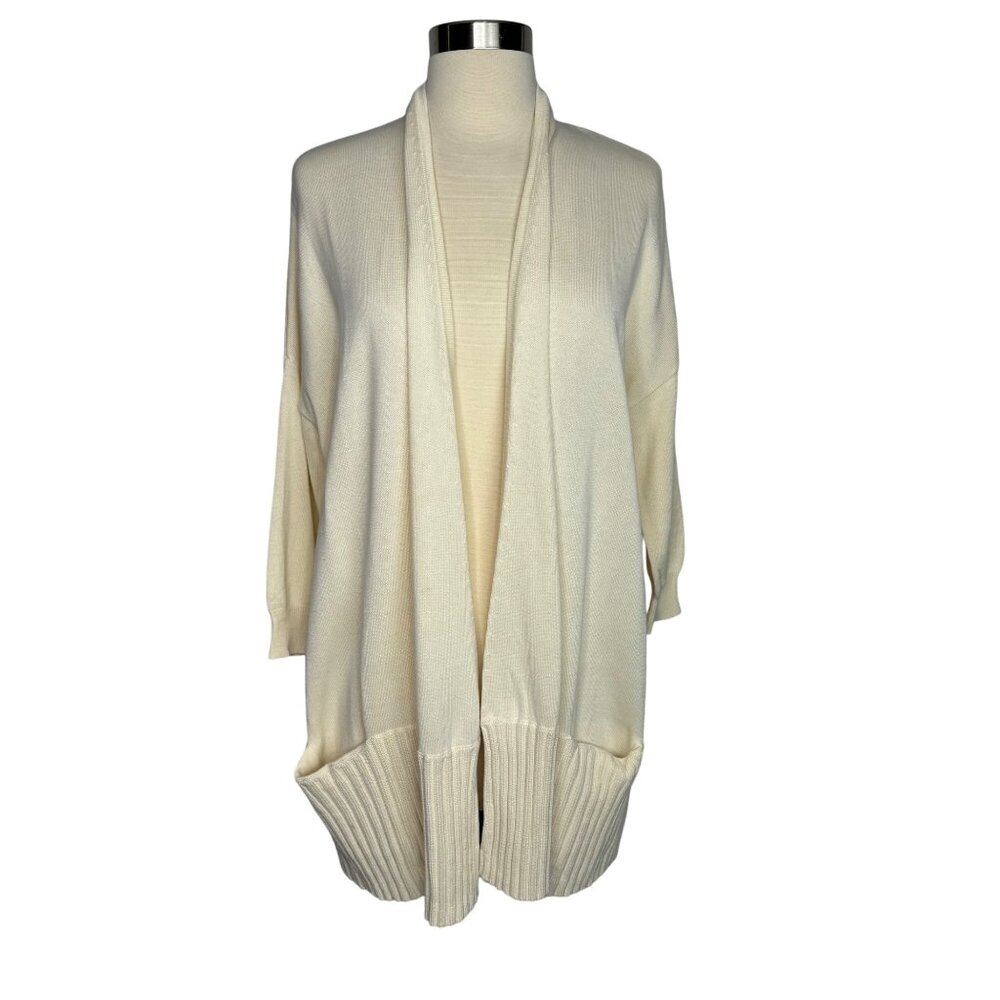 Michael Kors Womens‎ Open Front Cardigan Sweater Medium Ivory Cotton & Rayon